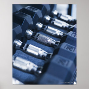 USA, New Jersey, Jersey City, Row of dumbbells Poster