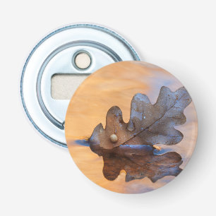 USA, New Mexico. Oak leaf in stream Bottle Opener