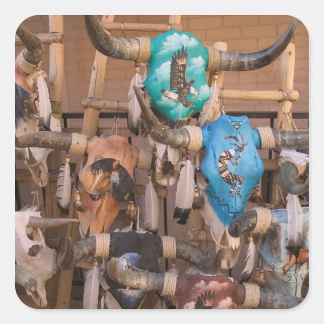 USA, New Mexico, Santa Fe: Downtown Santa Fe, Square Sticker (Front)
