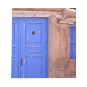 USA, New Mexico, Santa Fe. View of blue door and Notepad