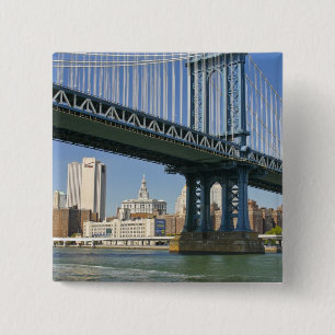 USA, New York, New York City. Manhattan Bridge 15 Cm Square Badge