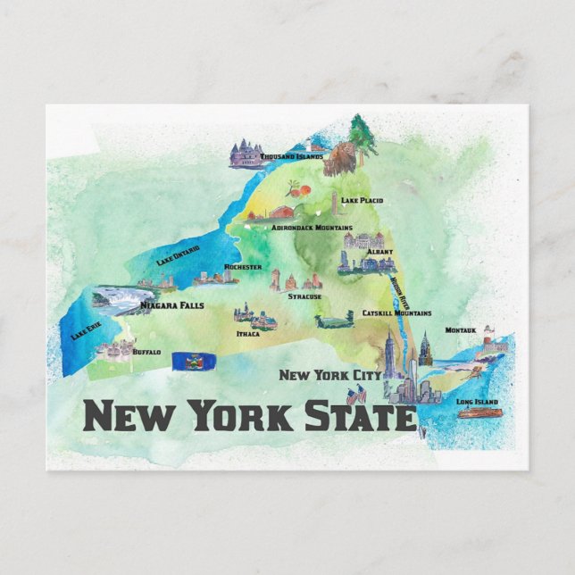 USA New York State Travel  Map  Postcard (Front)