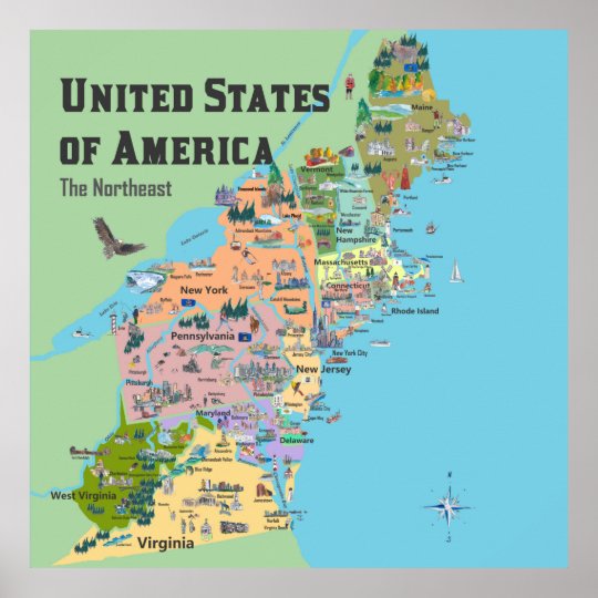 usa-northeast-states-map-poster-zazzle-co-uk