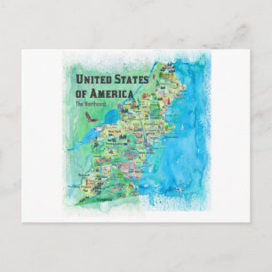 USA Northeast States Map Postvard - New England Postcard