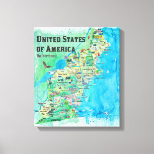 USA Northeast States Map VA WV MD PA NY MS CT RI V Canvas Print