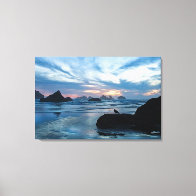 USA, Oregon, Bandon Beach. Seagull on rock Canvas Print (Front)