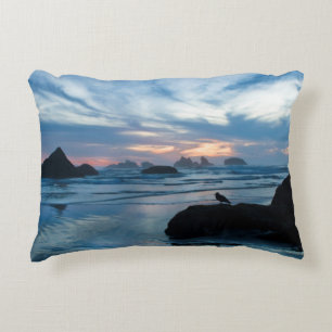 USA, Oregon, Bandon Beach. Seagull on rock Decorative Cushion