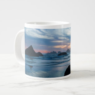 USA, Oregon, Bandon Beach. Seagull on rock Large Coffee Mug