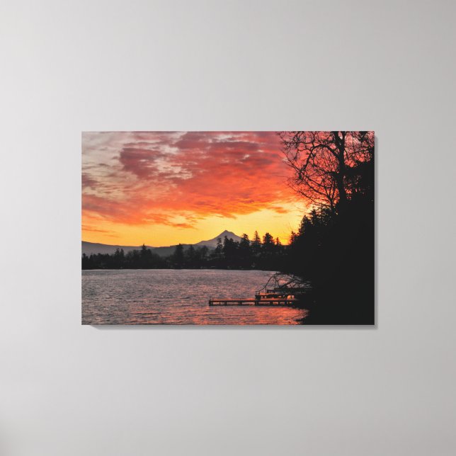 USA, Oregon. Blue Lake And Mt Hood At Sunrise Canvas Print (Front)