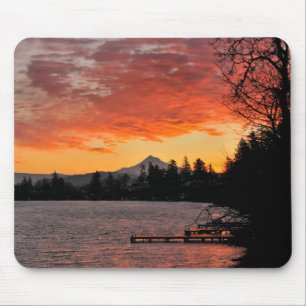 USA, Oregon. Blue Lake And Mt Hood At Sunrise Mouse Mat