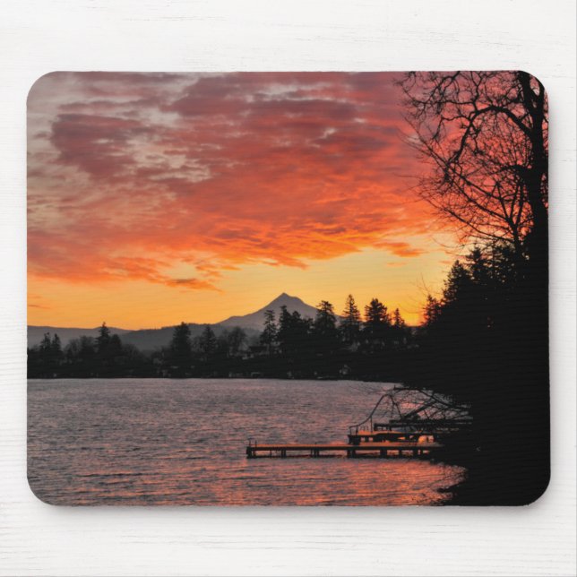 USA, Oregon. Blue Lake And Mt Hood At Sunrise Mouse Mat (Front)