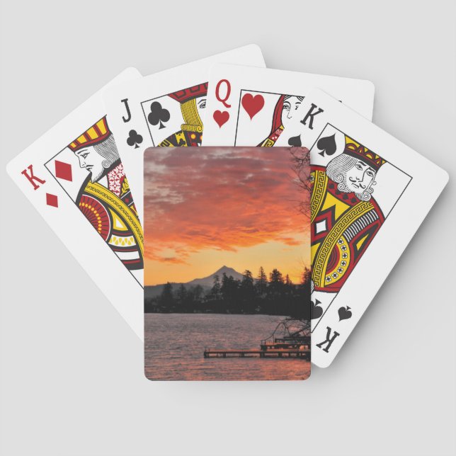 USA, Oregon. Blue Lake And Mt Hood At Sunrise Playing Cards (Back)