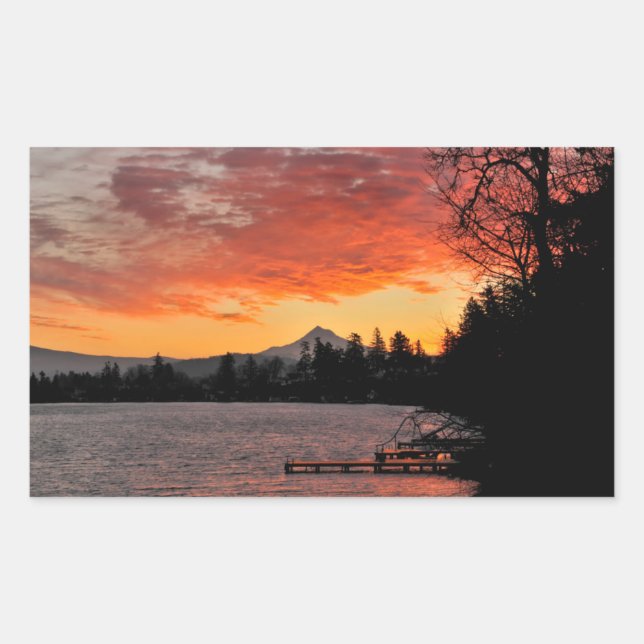 USA, Oregon. Blue Lake And Mt Hood At Sunrise Rectangular Sticker (Front)