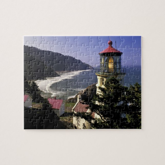 USA, Oregon, Florence. Heceta Head Lighthouse Jigsaw Puzzle (Horizontal)