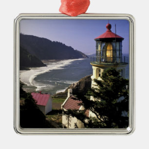USA, Oregon, Florence. Heceta Head Lighthouse Metal Tree Decoration