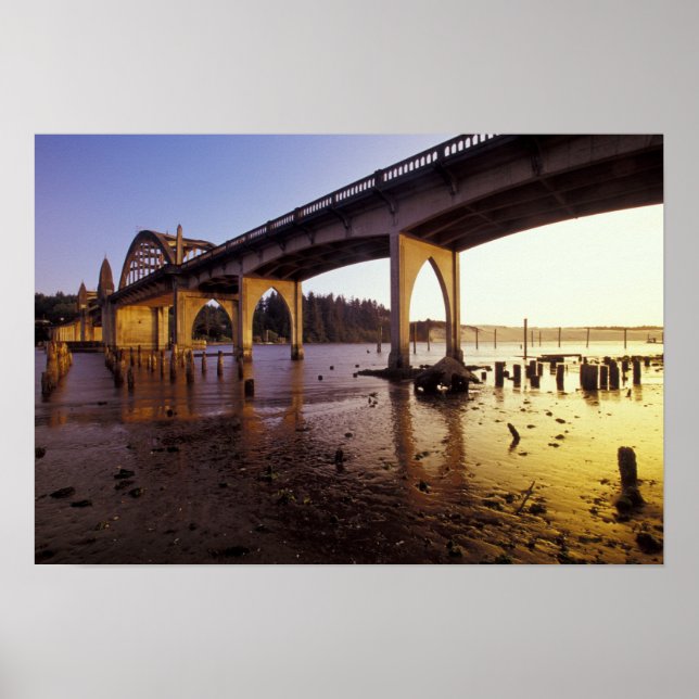 USA, Oregon, Florence. Siuslaw Bridge and Poster (Front)
