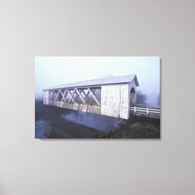 USA, Oregon. Gilkey covered bridge spans Canvas Print (Front)
