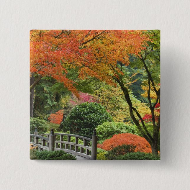 USA, Oregon, Portland. Wooden bridge and maple 15 Cm Square Badge (Front)