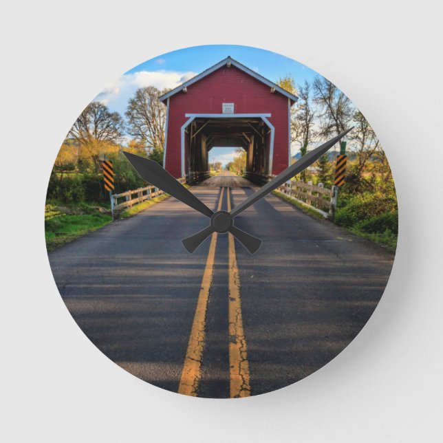 USA, Oregon, Scio, Shimanek Bridge 2 Round Clock (Front)