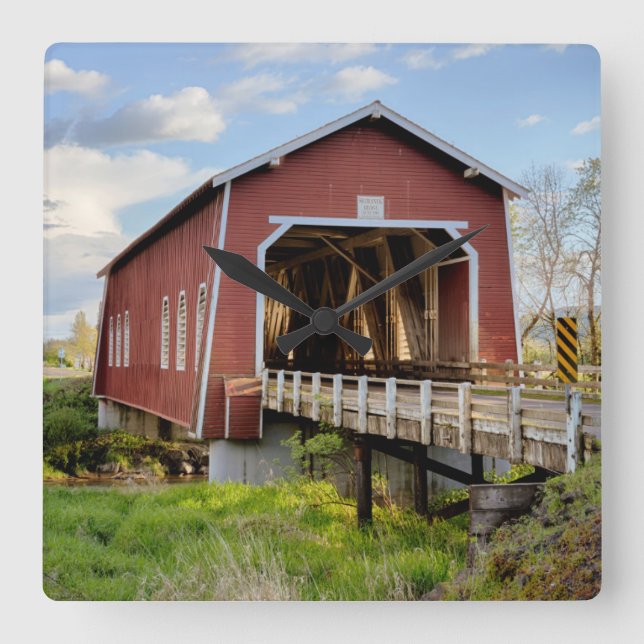 USA, Oregon, Scio, Shimanek Bridge Square Wall Clock (Front)