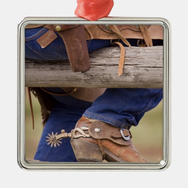 USA, Oregon, Seneca, Ponderosa Ranch. Cowboy Metal Tree Decoration (Front)
