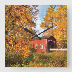 USA, Oregon. Shimanek Covered Bridge In Morning Square Wall Clock