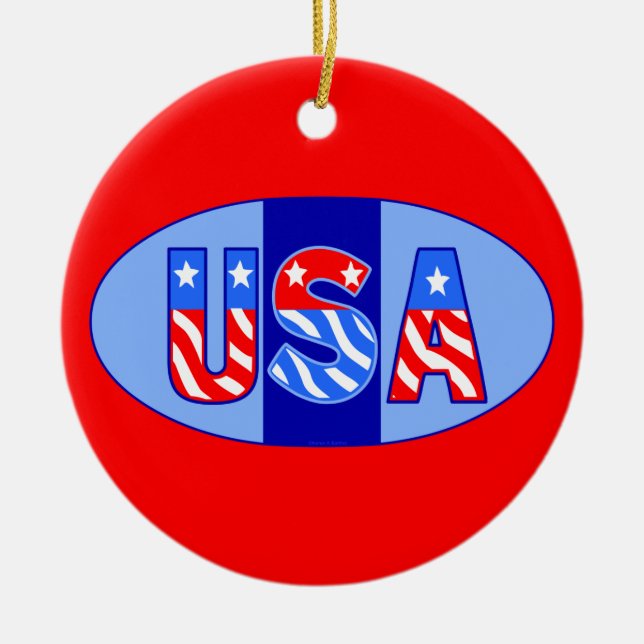 USA Oval Ceramic Tree Decoration (Front)