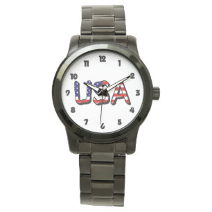 USA overlaid on US Flag Fat Black Number Womens cn Watch