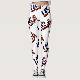 USA overlaid on US Flag lecnt Leggings