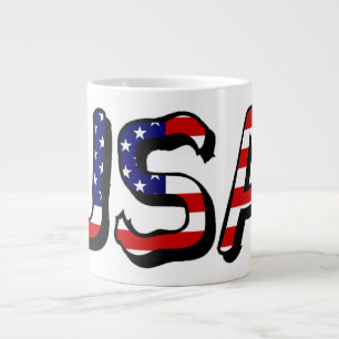 USA overlaid on US Flag mugcn Large Coffee Mug
