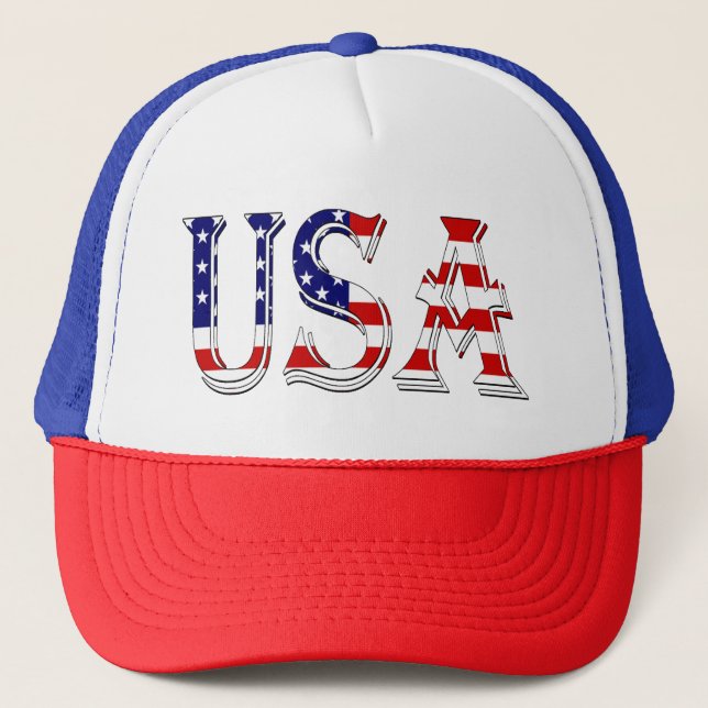 USA overlaid on US Flag thcn Trucker Hat (Front)