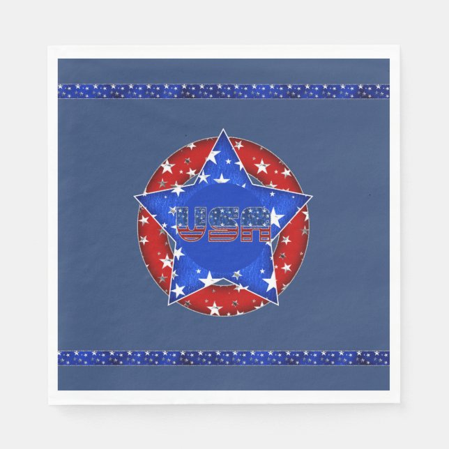 USA Paper Napkins Red, White, Blue (Front)