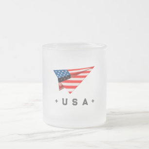 USA Paper Plane Flag Frosted Glass Coffee Mug