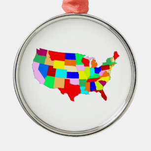 USA Patchwork Map Metal Tree Decoration
