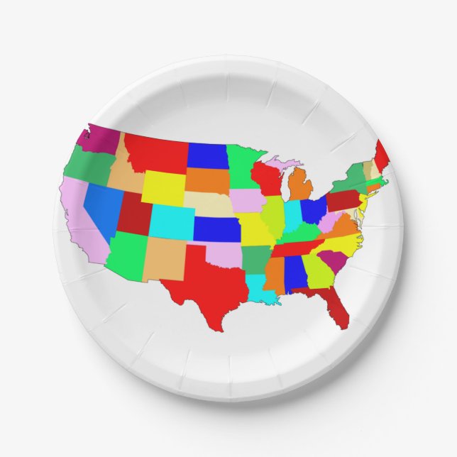 USA Patchwork Map Paper Plate (Front)