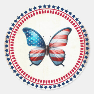USA/patriotic 4th of July butterfly Classic Round Sticker