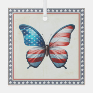 USA/patriotic 4th of July butterfly Glass Tree Decoration