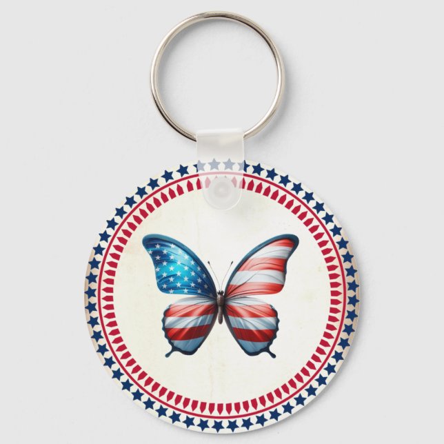 USA/patriotic 4th of July butterfly Key Ring (Front)