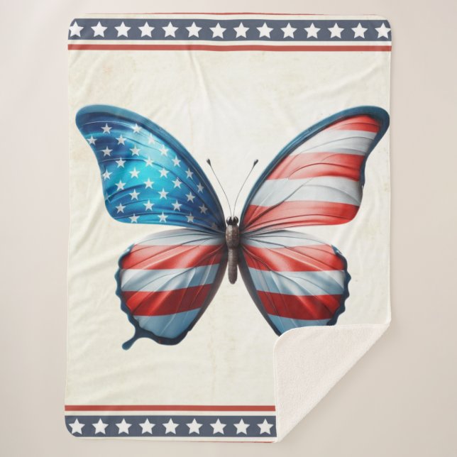 USA/patriotic 4th of July butterfly Sherpa Blanket (Front)