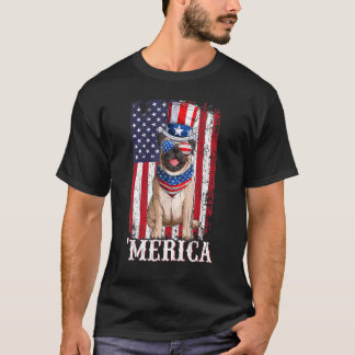 Usa Patriotic American Flag  Beige Pug Dog 4th Of  T-Shirt