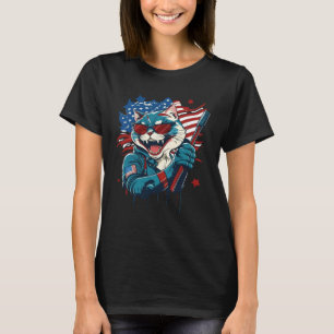 USA Patriotic American Flag Cat  1 T-Shirt