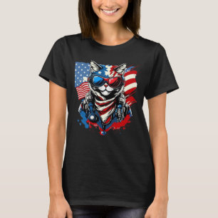 USA Patriotic American Flag Cat T-Shirt