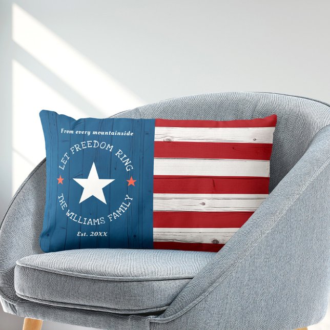USA Patriotic American Flag Country Rustic Wood Lumbar Cushion (Creator Uploaded)