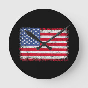 USA Patriotic American Flag For Men Women Kids Boy Round Clock
