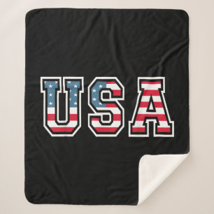 USA Patriotic American Flag For Men Women Kids Boy Sherpa Blanket