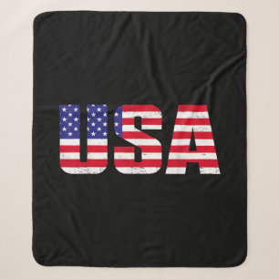 USA Patriotic American Flag For Men Women Kids Boy Sherpa Blanket