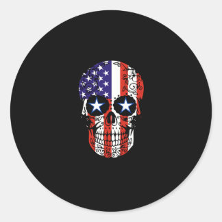 USA Patriotic American Flag Sugar Skull Classic Round Sticker