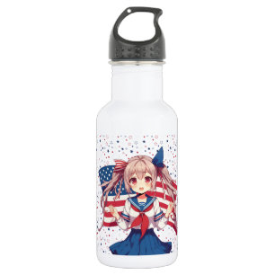 USA patriotic anime girl 532 Ml Water Bottle