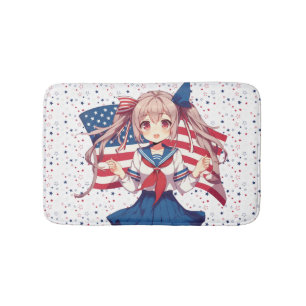 USA patriotic anime girl Bath Mat