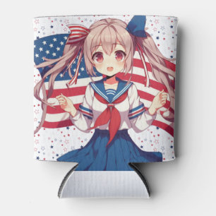 USA patriotic anime girl Can Cooler